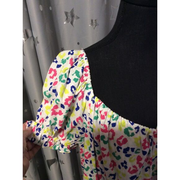 New NWT Plus size 2X Summer Dress Puffed Sleeves Leopard Rainbow - Picture 3 of 5